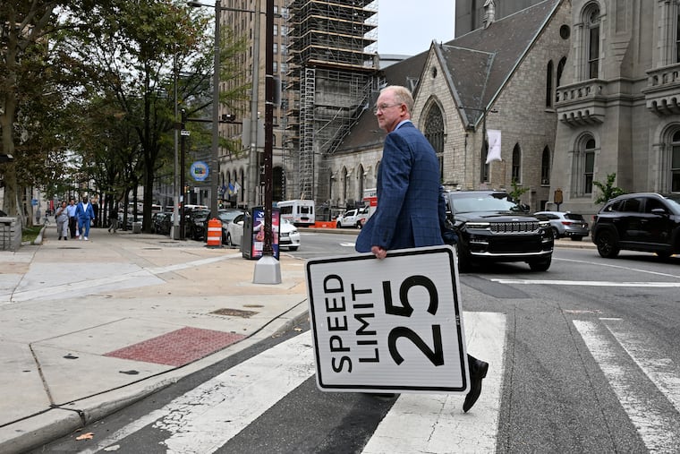 Thomas Buck, director of operations for the streets department, leaves City Hall after a news conference marking the activation of automated speed enforcement cameras on the Broad Street corridor, one the city’s busiest and most dangerous roads. The speed limit on the street, which is also Pa. Route 611, is 25 mph.