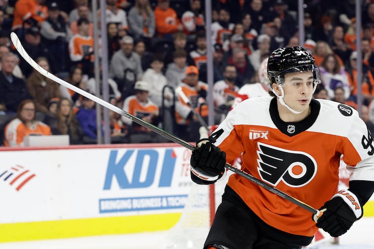 Flyers rookie right wing Porter Martone leads the team with 14 shots on goal since debuting on Tuesday.