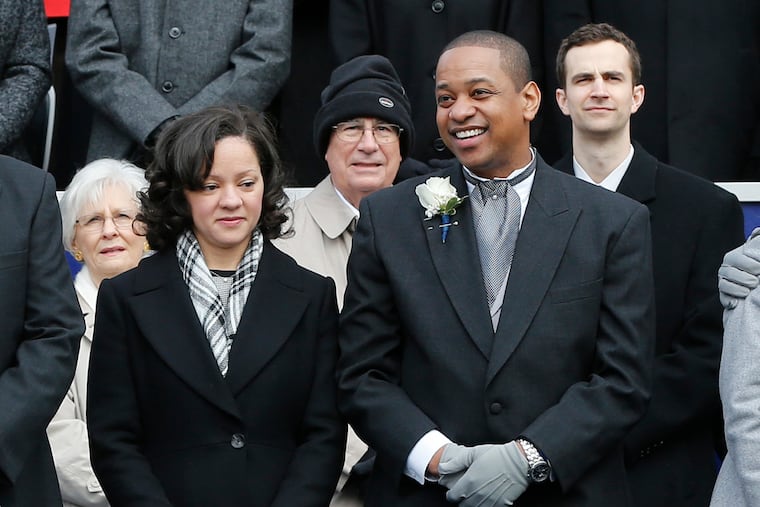 Lt. Gov. Justin Fairfax and his wife, Cerina, at the inauguration of Virginia Gov. Ralph Northam at the Capitol in Richmond, Va., in 2018.