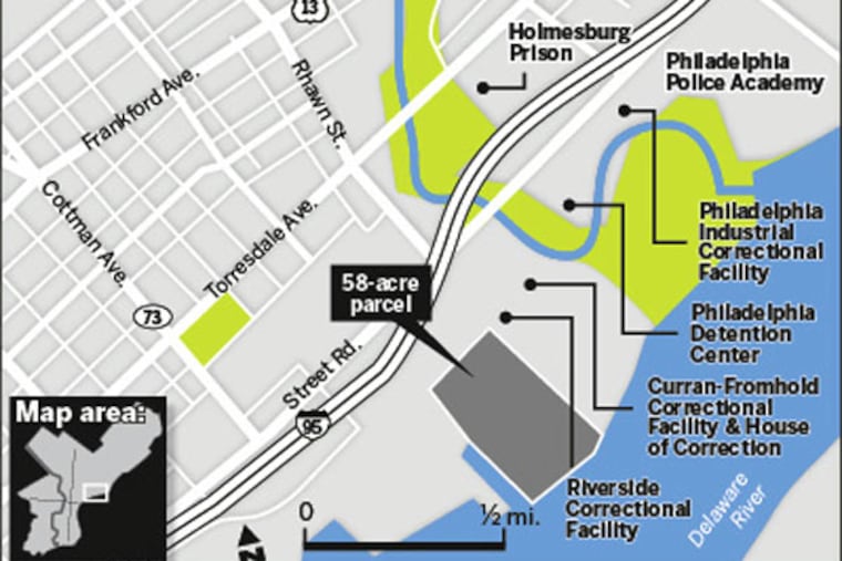 A view up the river: The city is eyeing land to replace the House of Correction, one of six correctional facilities in Holmesburg.