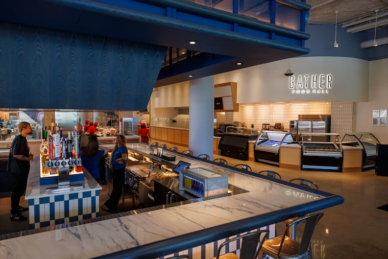 The Bulletin Bar in foreground inside Gather Food Hall in the old Bulletin Building, 3025 Market St.
