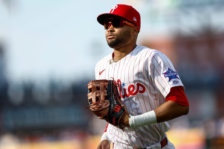 Justin Crawford made his major league debut against the Rangers on Thursday.