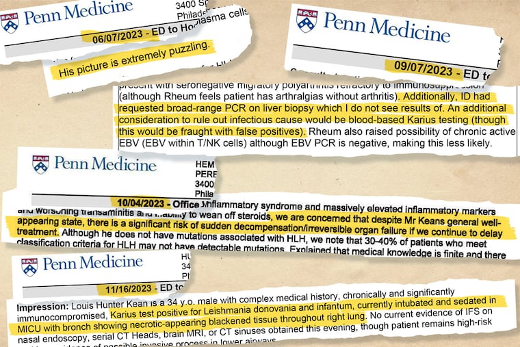 A sampling of Louis-Hunter Kean's electronic medical records, which ballooned to thousands of pages over five HUP hospitalizations within six months in 2023.