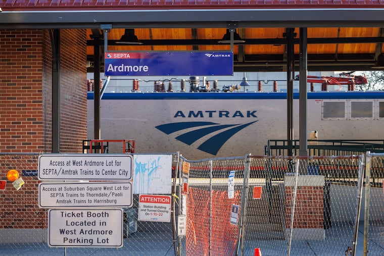 An Amtrak train rolls through Ardmore on Friday, March 20, 2026. The new Ardmore Train Station is set to open Monday after years of construction.