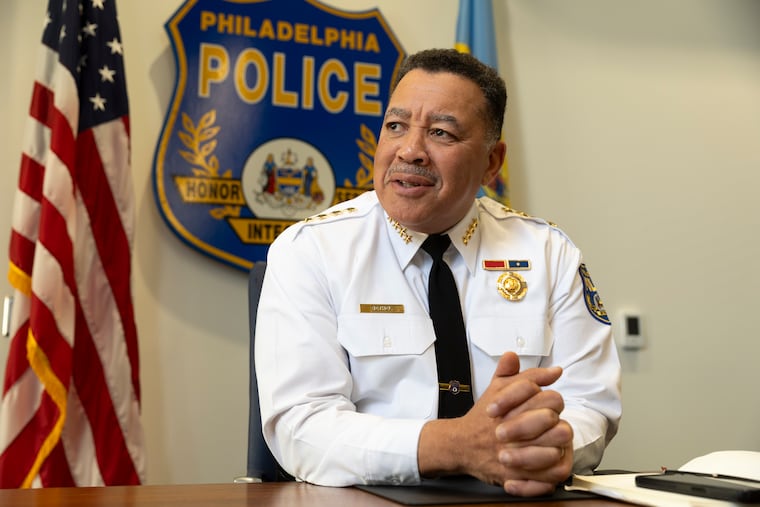Philadelphia Police Commissioner Kevin Bethel speaks with a reporter at police headquarters on Tuesday.