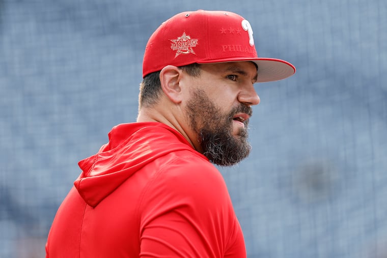 Phillies designated hitter Kyle Schwarber was scheduled to start at first base on Tuesday, but an illness will keep him out.