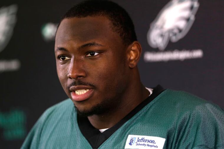 LeSean McCoy speaks during a news conference after NFL football practice at the team's training facility, Wednesday, Jan. 1, 2014, in Philadelphia. The Eagles host the New Orleans Saints in a wild-card playoff game on Saturday. (Matt Rourke/AP)