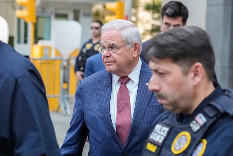 U.S. Sen. Bob Menendez (D., N.J.) leaves the federal courthouse in Manhattan on Tuesday after being found guilty on all counts in his bribery and corruption trial.
