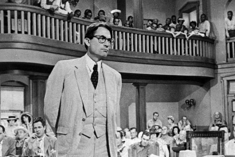 As Atticus Finch in 'To Kill a Mockingbird,' Gregory Peck defends a black man accused of rape.