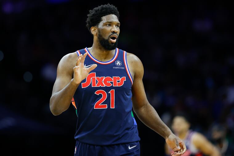 Sixers center Joel Embiid during the game against the Dallas Mavericks on Friday.