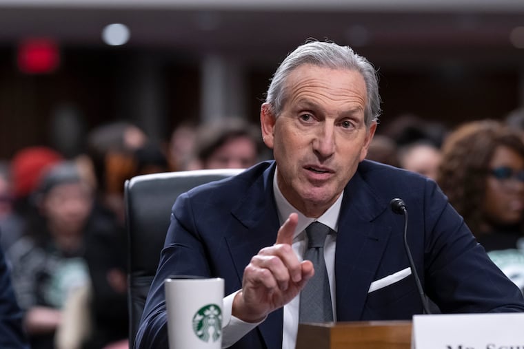 Starbucks founder and former CEO Howard Schultz testifies before Congress in 2023. Schultz joined the Gopuff board in April, about a year after Gopuff began brewing Starbucks coffee drinks at some of its Philadelphia-area warehouses and selling them hot to customers.