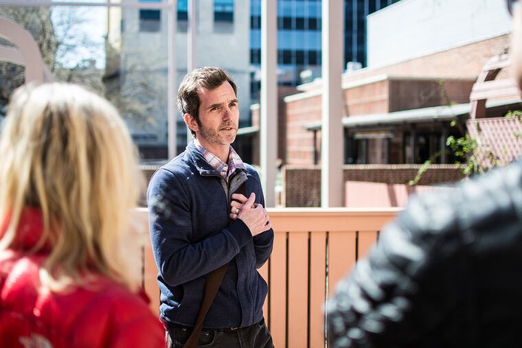 Mike Newall gives a tour of Franklin Court, where Benjamin Franklin’s home once stood.