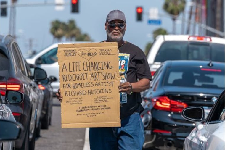 Richard Hutchins, 62, promoting his art event, which was held June 24 at a hotel in Beverly Hills.