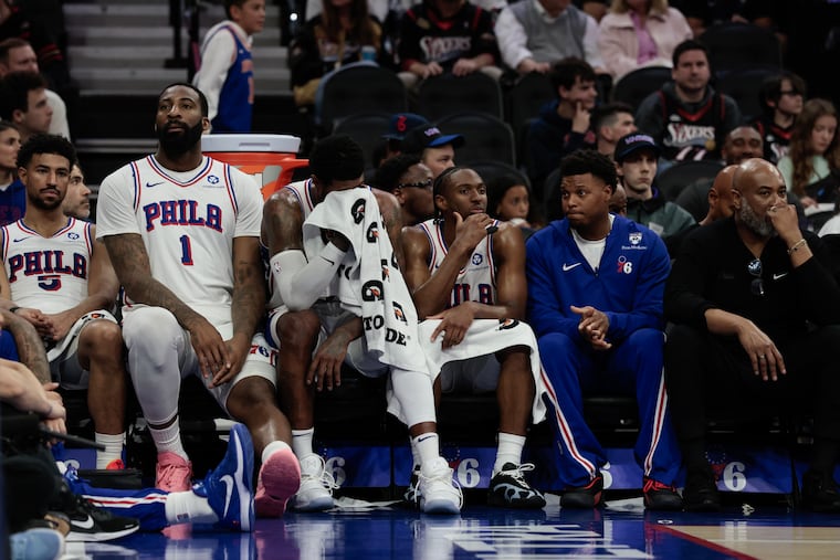 A dejected Sixers bench at the end of the fourth quarter of Game 3's loss to the Knicks.
