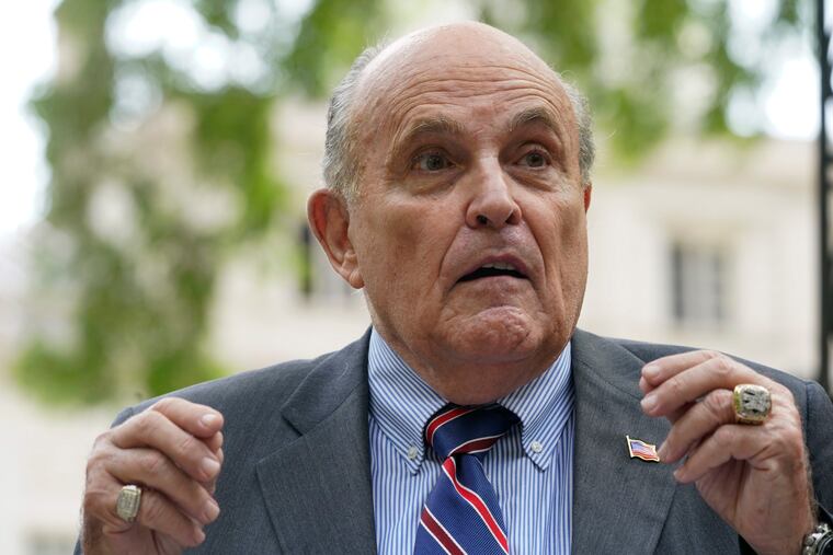 Former New York City mayor Rudy Giuliani. Giuliani's lawyer says prosecutors in Atlanta have said Giuliani is a target of their criminal investigation into possible illegal attempts by then-President Donald Trump and others to interfere in the 2020 general election in Georgia.