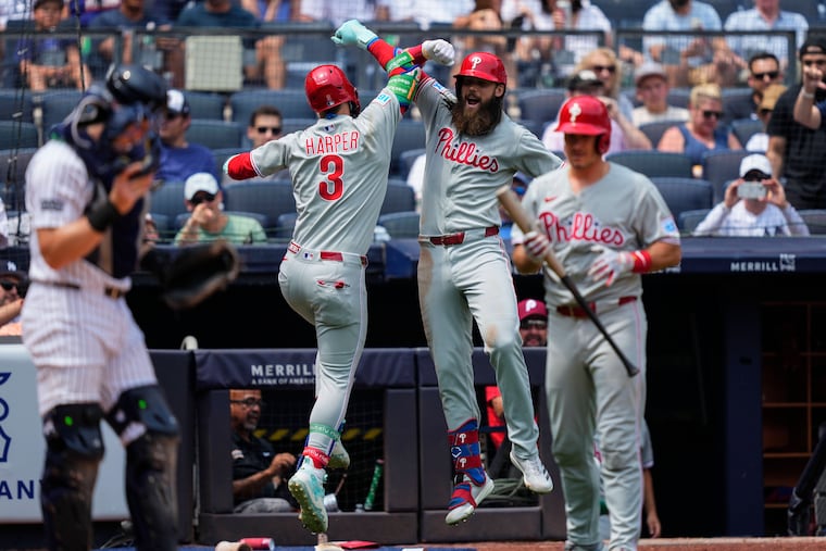 The Phillies beat the Yankees, 9-4, on Saturday to secure a series win.