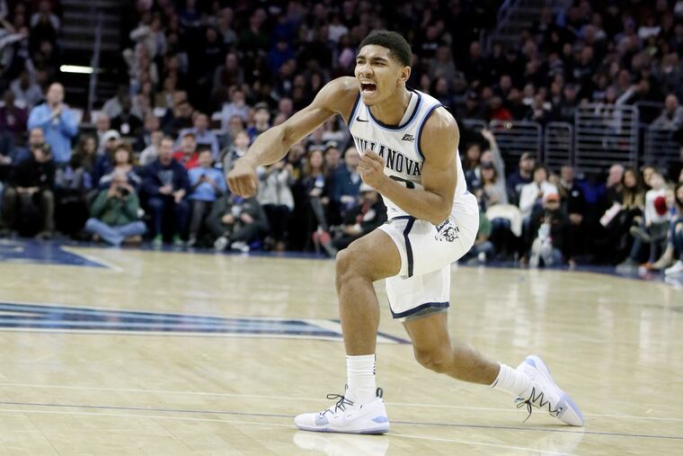 Villanova's Jermaine Samuels reacts after a Georgetown foul in the second half at the Wells Fargo Center.