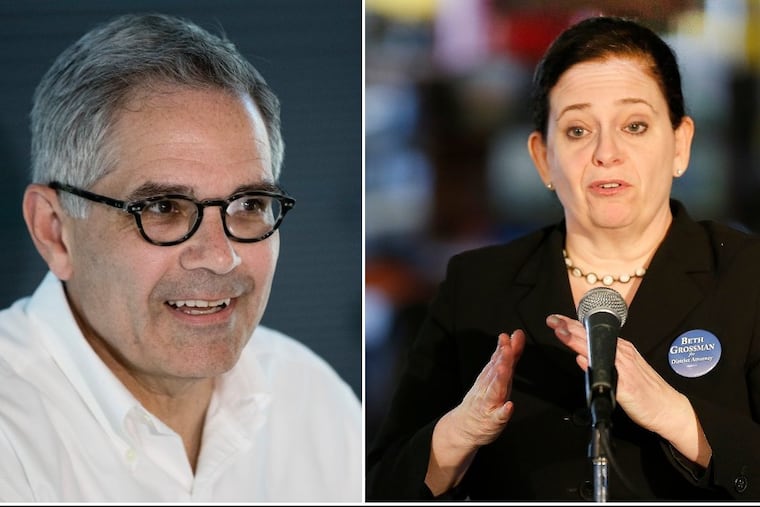 Democrat Larry Krasner (left) and Republican Beth Grossman will face off in the Nov. 7 general election for district attorney in Philadelphia.