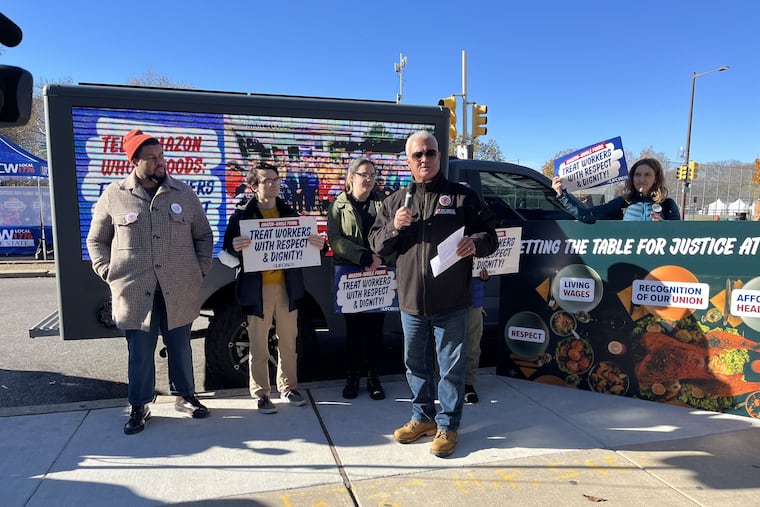 Wendell Young IV, president of UFCW Local 1776, the union that Whole Foods workers elected to join, gathers with workers and supporters outside the Whole Foods at 2101 Pennsylvania Ave. on Nov. 24.