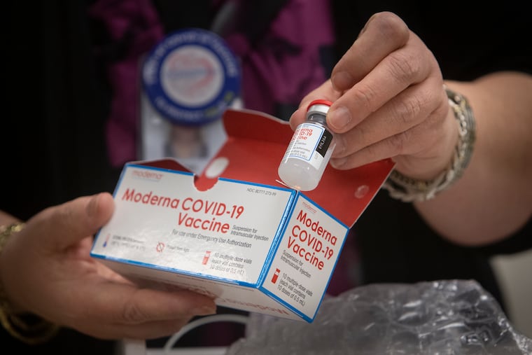 A vial of Moderna COVID-19 vaccine.