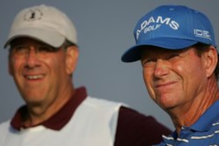Tom Watson (right) and Philadelphian Neil Oxman , his caddy, at the 2006 Open Championship at the Royal Liverpool Golf Club.