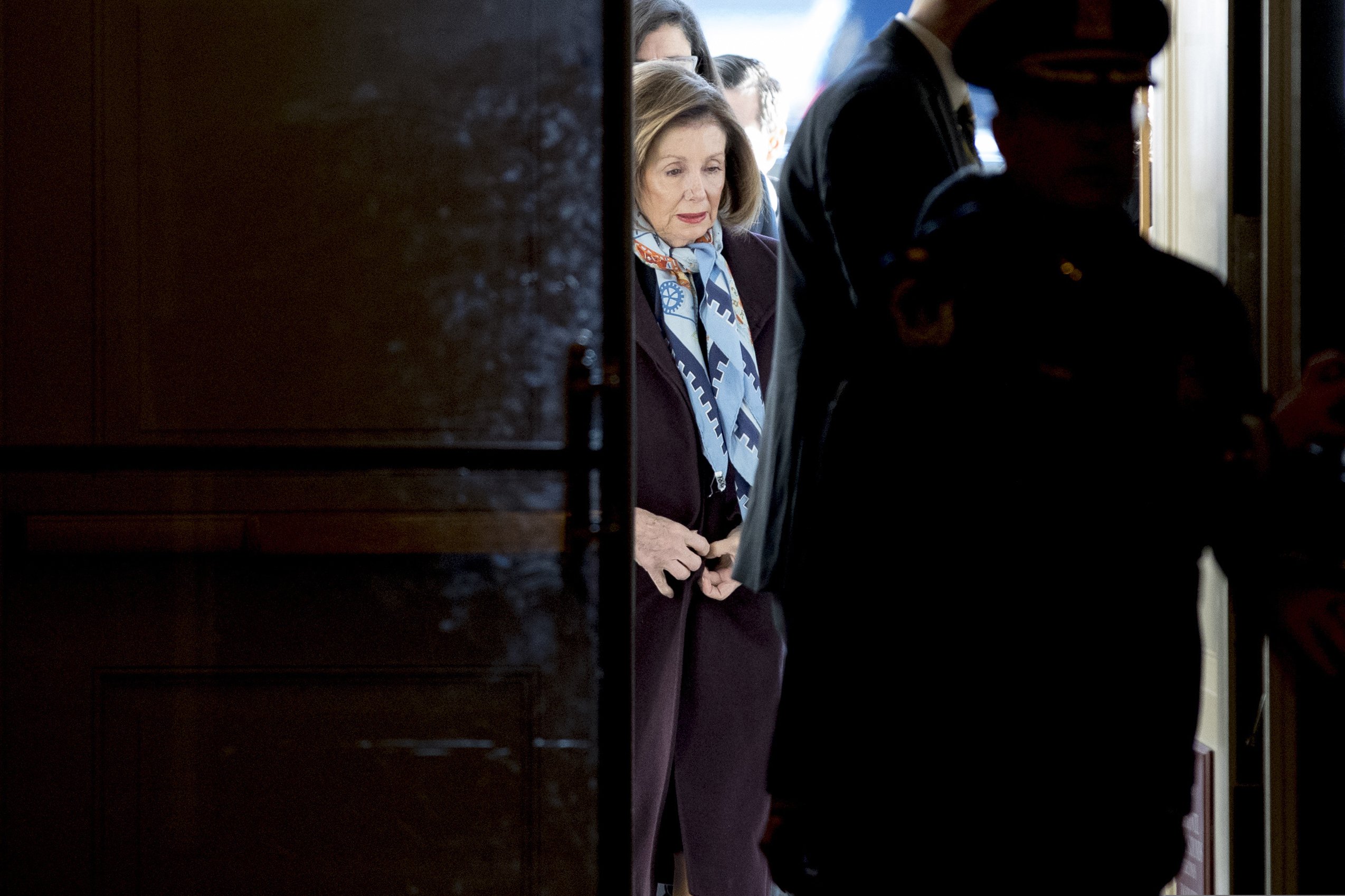 House Speaker Nancy Pelosi of Calif. arrives the morning before the House of Representatives takes up articles of impeachment against President Donald Trump, Wednesday, Dec. 18, 2019, on Capitol Hill in Washington.