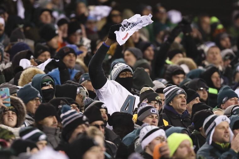 A Eagles fan waves his towel against the Atlanta Falcons in the NFC Divisional Playoff game on Jan. 13.