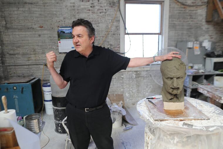 Zenos Frudakis, at work earlier this year on a statue of famed ACLU attorney Clarence Darrow, commissioned for a county courthouse in Tennessee.