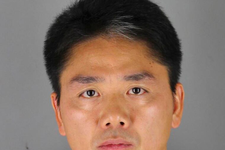 FILE - This 2018 file photo provided by the Hennepin County Sheriff's Office in Minneapolis shows Chinese billionaire Liu Qiangdong, also known as Richard Liu, the founder of the Beijing-based e-commerce site JD.com, who was arrested Aug. 31, 2018, in Minneapolis on suspicion of criminal sexual conduct. A woman who said she was raped by Liu filed a lawsuit Tuesday, April 16, 2019, against the billionaire and his company alleging he and other wealthy Chinese executives coerced her to drink during a dinner in the hours before she was attacked. (Hennepin County Sheriff's Office via AP, File)