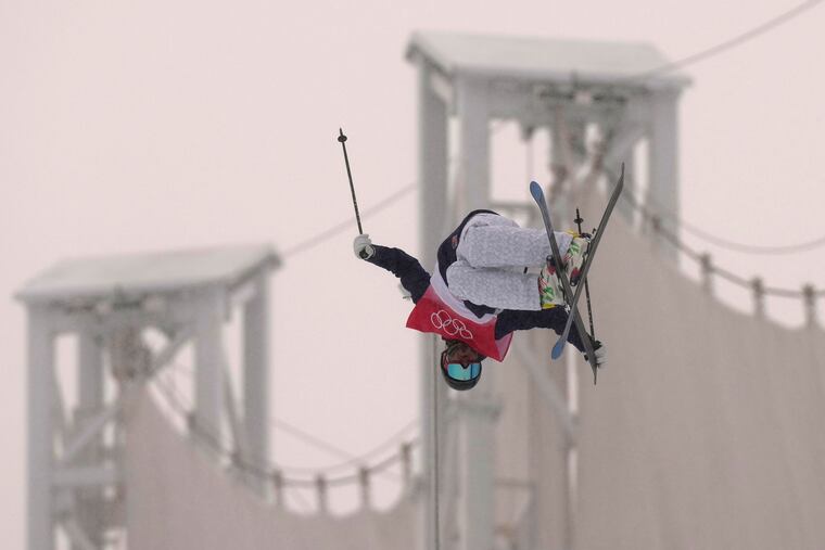 United States' David Wise competes during the men's halfpipe qualification at the 2022 Winter Olympics.