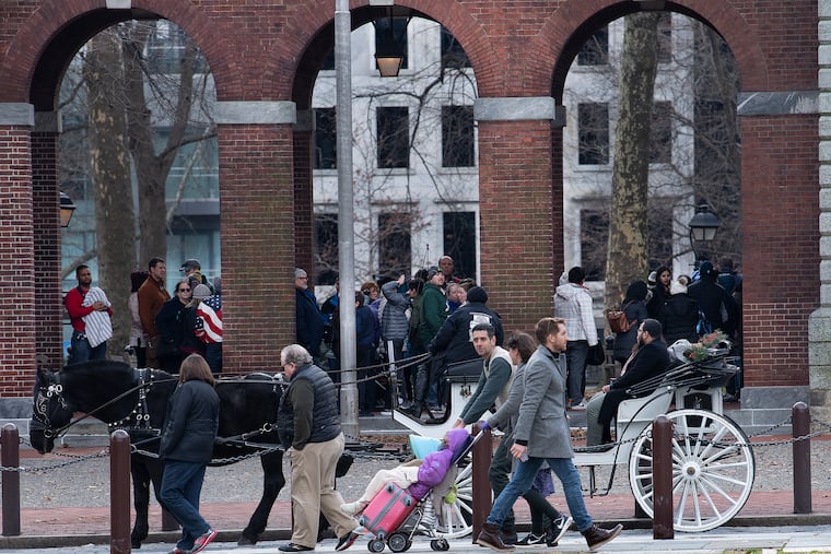 People were out in Independence National Historical Park on Sunday enjoying the mild temperatures.