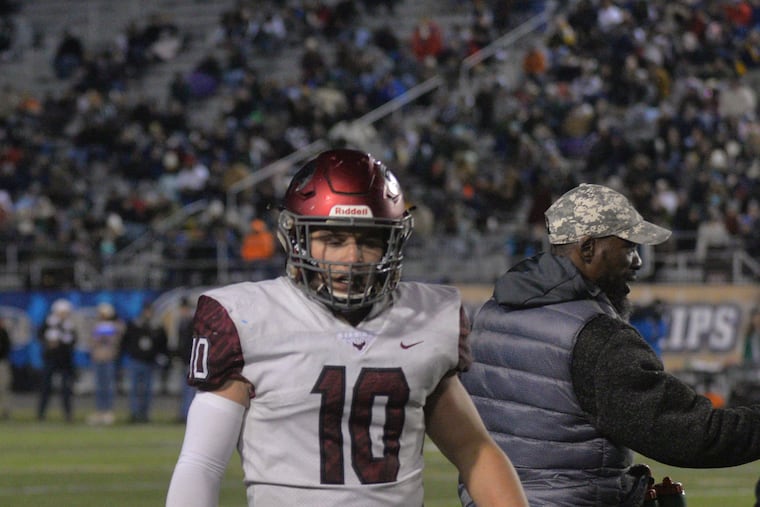 Senior linebacker Liam Johnson of St. Joseph's Prep with five sacks in the Hawks' 35-13 win over Central Dauphin in the PIAA Class 6A state title game Saturday night in Hershey.