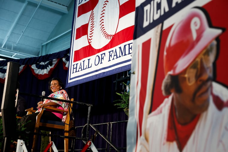 Willa Allen, Dick Allen’s widow, speaks at the Clark Sports Center on Saturday in Cooperstown, N.Y. On Sunday, Dick Allen was inducted in the Baseball Hall of Fame.