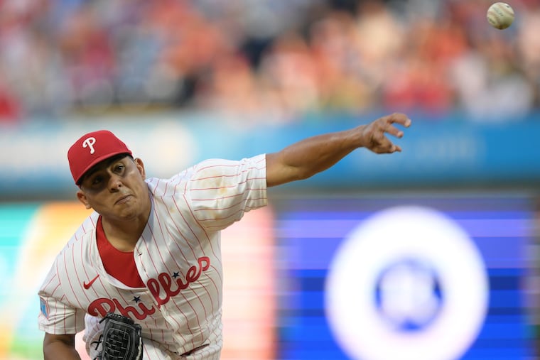 Phillies pitcher Ranger Suarez throws against the Tampa Bay Rays during the first inning of the game at Citizens Bank Park on Tuesday.