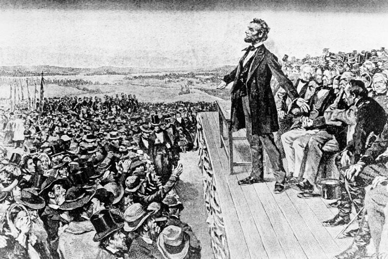 This undated illustration depicts President Abraham Lincoln making his Gettysburg Address at the dedication of the Gettysburg National Cemetery on the battlefield at Gettysburg, Pa., Nov. 19, 1863. (Library of Congress via AP, File)