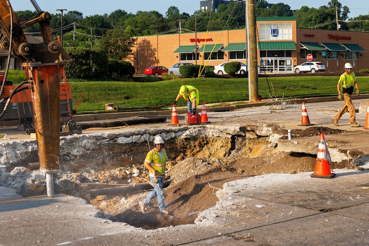 The sinkhole that cratered a portion of East DeKalb Pike near the King of Prussia Mall earlier in July has reopened, closing the roadway indefinitely.