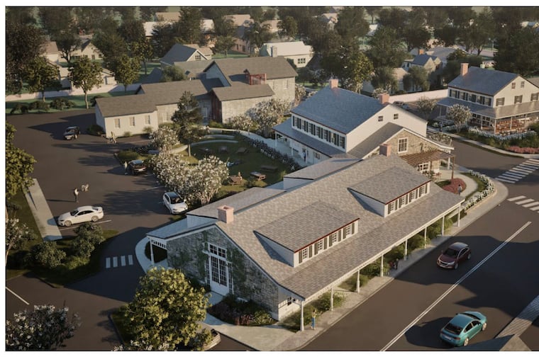 Renderings of a proposed revitalization project in Gladwyne in Montgomery County. Design firm Haldon House is working with billionaire Jeff Yass to redevelop the Main Line village while preserving its historic architecture, developers told residents at a Thursday meeting.