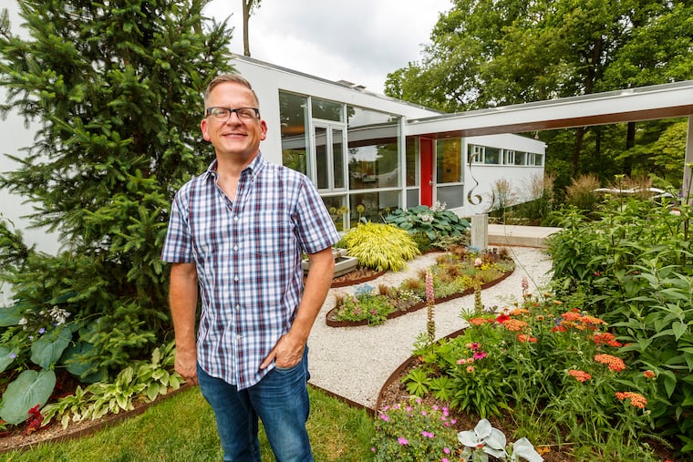 Craig Wakefield added a shade garden, succulents, and full-sun perennials around his mid-century modern "glass box" in the Rydal section of Abington Township. Each garden was designed around a piece of sculpture, including some he designed himself.