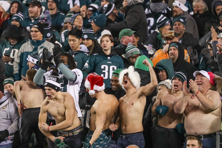 Eagles fans at Lincoln Financial Field celebrating Sunday's big win over the Dallas Cowboys.