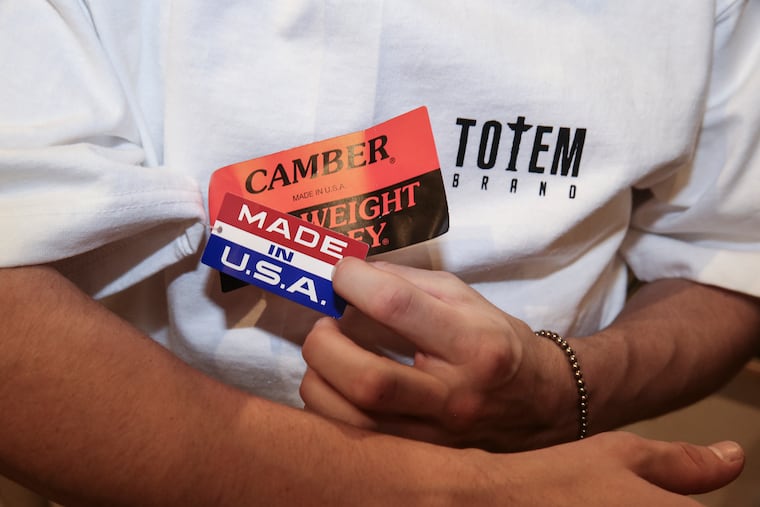 The "made in U.S.A." tags on Camber products for sale at Totem on South Street.