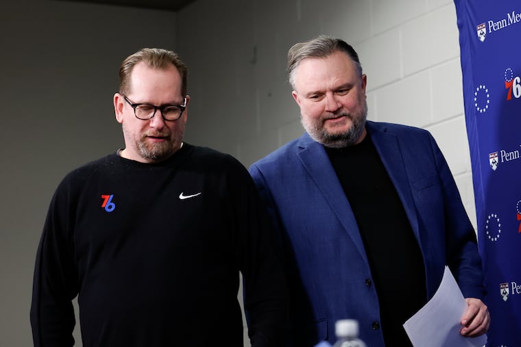 Daryl Morey (right), the Sixers' president of basketball operations, expects his team to contend for a title next season.
