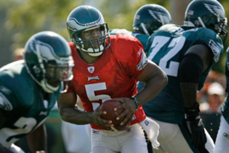 Donovan McNabb, dropping back to pass in Sunday's practice, reported yesterday that his right knee was "a little more sore than normal."