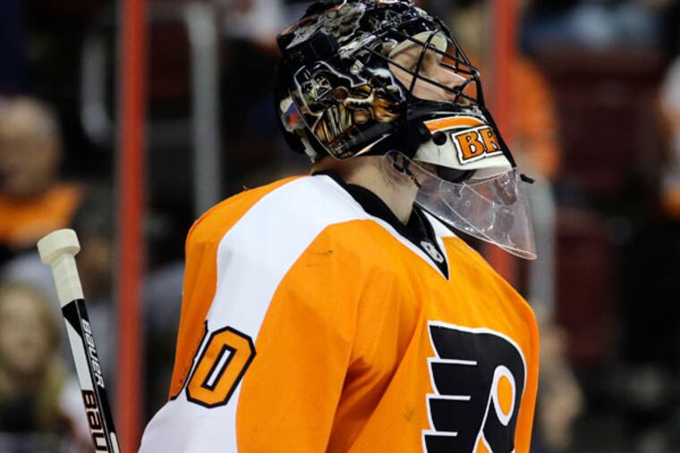 Ilya Bryzgalov in action during an NHL hockey game against the Montreal Canadiens, Wednesday, April 3, 2013, in Philadelphia. (Matt Slocum/AP)