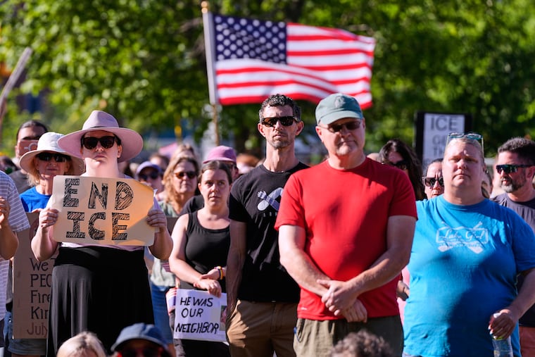 Mourners gather in Biddeford, Maine on July 17 for a vigil in remembrance of Johan Sebastian Duran Guerrero, a Colombian national who was shot and killed by an ICE agent.