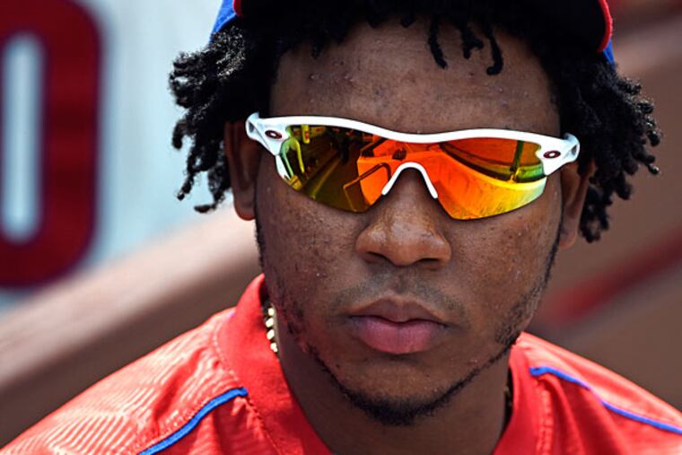 Philadelphia Phillies third baseman Maikel Franco (7) on the bench during game against the San Diego Padres at Citizens Bank Park.