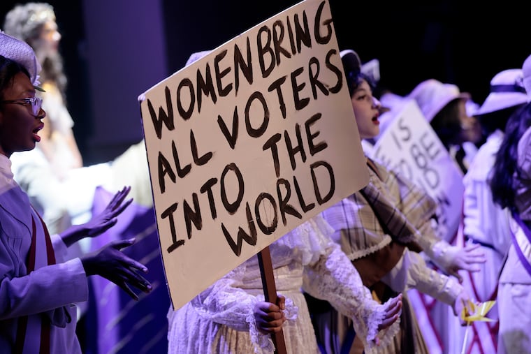 Students perform during a dress rehearsal of “Suffs” at Cherry Hill West High School last week. The school was one of only 12 in the country that was selected to perform the show.