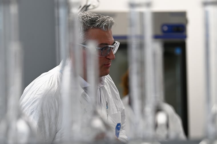 Dan Frenia, who works in Purolite's quality assurance lab, explained to visitors during a tour how the company ensures that its products meet customers' specifications.