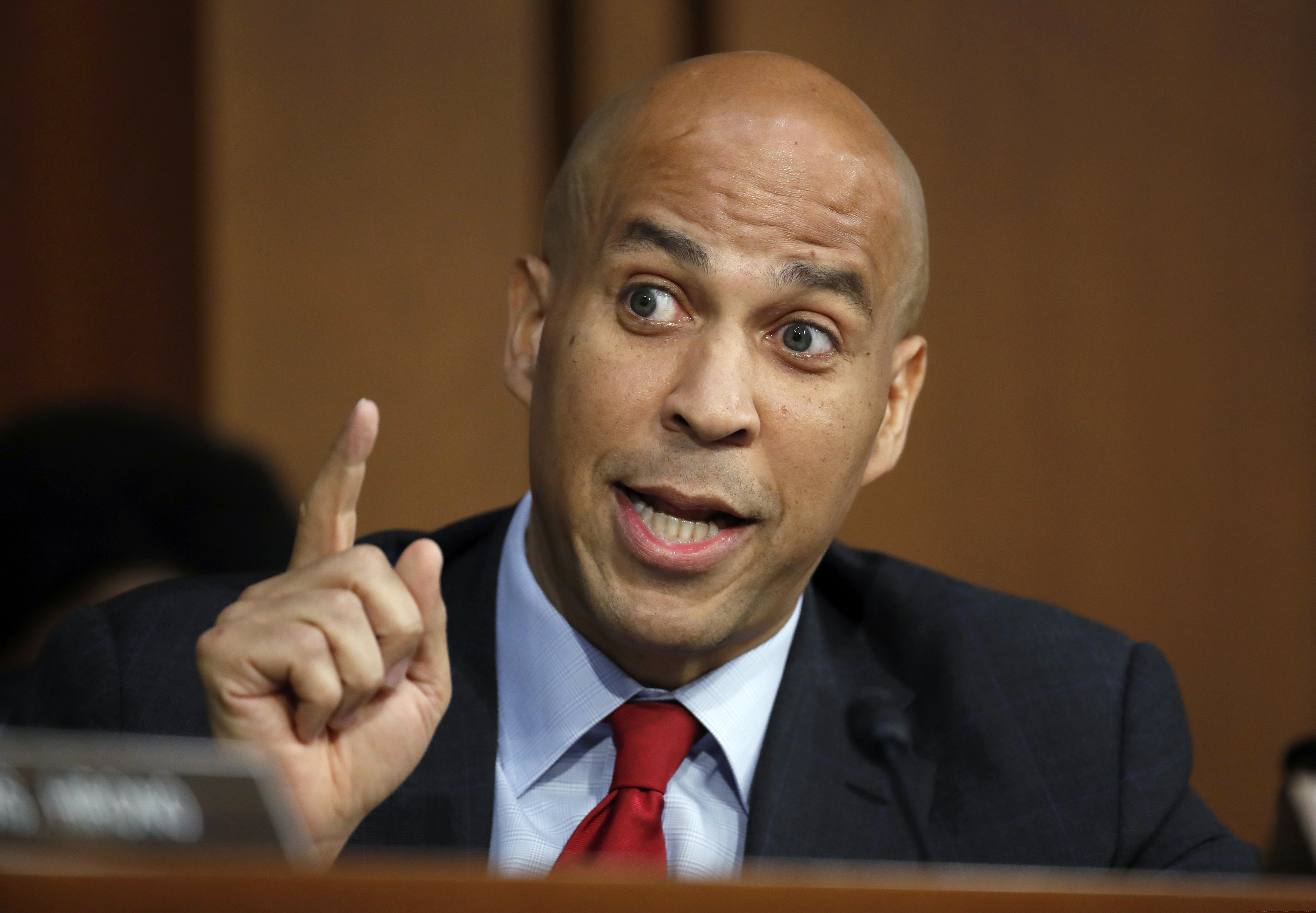 In this Thursday, Sept. 6, 2018, file photo, Sen. Cory Booker, D-N.J., speaks on Capitol Hill in Washington. As the 2020 presidential primary takes shape, almost no policy is too liberal for Democrats fighting to win over their party’s base. Booker, who is expected to launch his presidential campaign in early 2019, has sponsored legislation to create a federal jobs guarantee program in several communities across America.