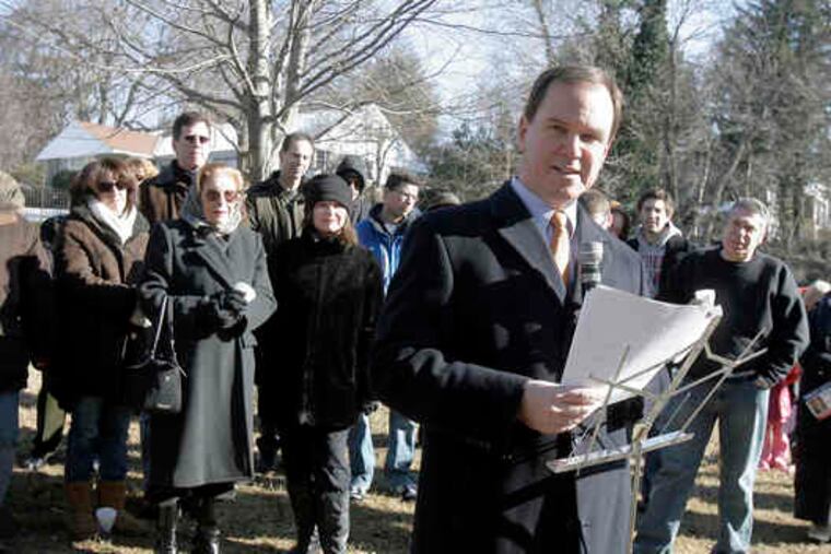 Brian Gordon echoed a number of President Obama's pet themes at Merion Botanical Park as he announced his candidacy for the U.S. House seat currently held by Republican Jim Gerlach.