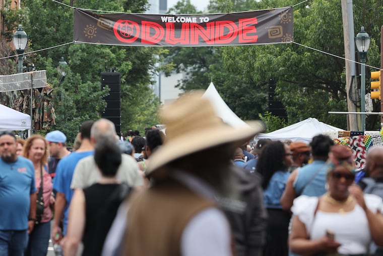 A crowd gathers on South Street during the Odunde Festival in Philadelphia on Sunday, June 8, 2025. Last year marked the festival's 50-year anniversary.